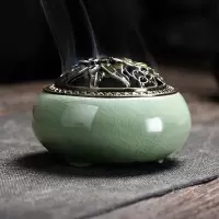富居(FOOJO) 香炉熏香 家用室内檀香炉 檀香盘托 沉香陶瓷 供佛薰香炉 梅子青香炉小号(BY)