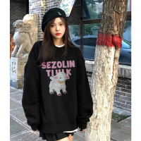 小羊印花纯棉圆领卫衣女秋季宽松甜酷奶系ins温柔风长袖上衣