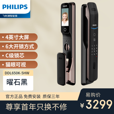 飞利浦(PHILIPS)DDL709VP-5HW 智能锁指纹锁家用推拉密码锁APP远程智控防盗门电子锁 红古铜