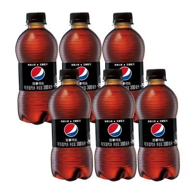 百事可乐 无糖 Pepsi 碳酸饮料 汽水可乐 小胶瓶 300ml*6瓶装