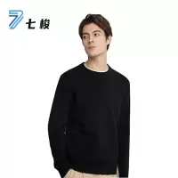 七梭 男式圆领加厚精纺织羊毛衫 20211228006 黑色 S