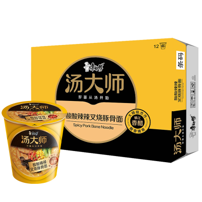 康师傅 汤大师 酸酸辣辣豚骨面 85g*12杯 方便面(新老包装随机发货)