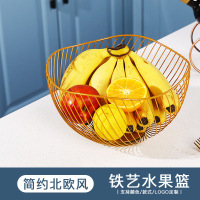 轻奢铁艺水果篮家用客厅创意果盘荷叶边不规则果盆零食收纳篮