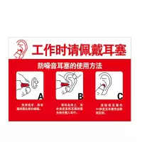 安全标识牌警示标志 工作时请佩戴耳塞PVC塑料板30*40cm