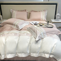 全棉100长绒棉纯棉刺绣高端轻奢四件套4被套床单