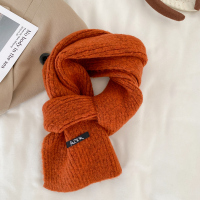 百搭韩版纯色羊毛围巾女2022新款冬季高级感保暖情侣围脖学生羊毛混纺橘红ws
