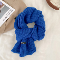 百搭韩版纯色羊毛围巾女2022新款冬季高级感保暖情侣围脖学生羊毛混纺克莱因蓝ws