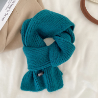 百搭韩版纯色羊毛围巾女2022新款冬季高级感保暖情侣围脖学生羊毛混纺孔蓝色ws