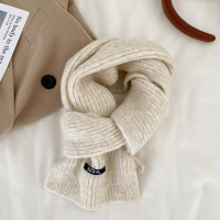 百搭韩版纯色羊毛围巾女2022新款冬季高级感保暖情侣围脖学生羊毛混纺米色ws