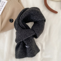 百搭韩版纯色羊毛围巾女2022新款冬季高级感保暖情侣围脖学生羊毛混纺深灰ws