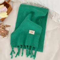 韩国东大门同款纯色针织毛线围巾秋冬加厚保暖学生围脖egg薄荷绿ws