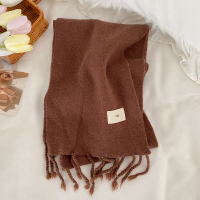 韩国东大门同款纯色针织毛线围巾秋冬加厚保暖学生围脖egg咖啡ws