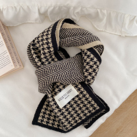千鸟格围巾女冬季2022新款韩系百搭学生情侣针织保暖围脖黑米色ws