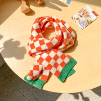 儿童围巾秋冬季女孩棋盘格韩版针织百搭保暖脖套男宝毛线防风橘米格ws