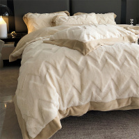 冬季兔毛绒床上四件套牛奶绒加绒被套加厚保暖珊瑚法兰绒床单