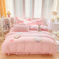 刺绣磨毛四件套简约现代床上用品可爱秋冬被套床单床笠