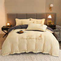 冬季刺绣牛奶绒四件套牛奶绒床单被套床笠款床上用品