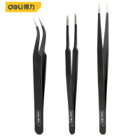 得力(deli) 不锈钢镊子3件套 弯头镊子+平头镊子+尖头镊子应急常备 DL396003