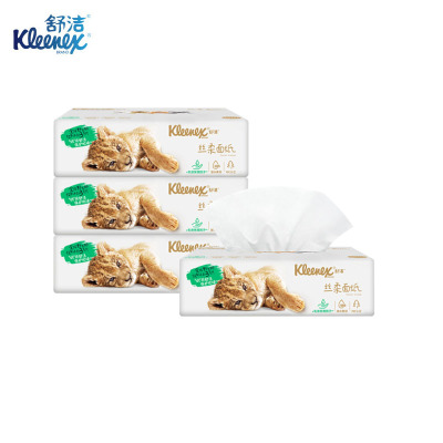 舒洁(Kleenex) 丝柔面巾纸 3层 120抽/包 4包/提 1提装 原生木浆 添加进口保湿因子 0563-10