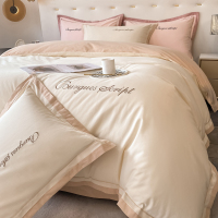 全棉加厚磨毛刺绣四件套亲肤床单被套三件套春秋保暖床笠纯色简约