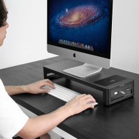鹿为 电脑显示器增高架 多功能USB扩展屏无线充电金属置物架 无线充电4个USB3.0