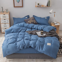 南极人(NanJiren) 素色水洗棉三件套 床单被罩枕套 蓝色 150*200cm
