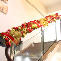 圣诞节装饰品藤条挂饰扶梯挂件 圣诞藤条金红款 送灯