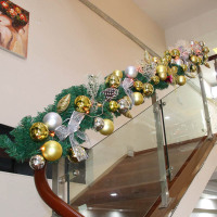 圣诞节装饰品藤条挂饰扶梯挂件 圣诞藤条网格蝴蝶结 送灯