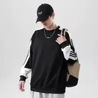 三条杠卫衣男士春秋款2022新款潮牌百搭落肩圆领休闲上衣