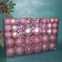 圣诞节装饰品吊球彩球pvc桶装 100只盒装球(粉色)