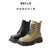 百丽复古马丁靴女英伦风机车加绒短靴X4C1DDD1