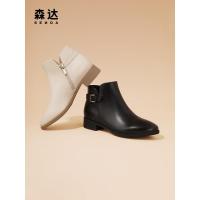 森达(SENDA)简约时装靴女潮流一字扣皮带扣保暖休闲短靴4T647DD2