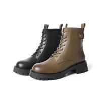 森达(SENDA)欧美机车风ins潮休闲女马丁靴4I940DD1纯色粗跟休闲