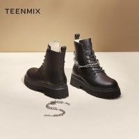 天美意(Teenmix)靴子女素人女鞋马丁靴女时尚帅气百搭马丁靴女皮中靴1MDXADZ1