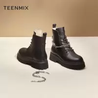 天美意(Teenmix)靴子女素人女鞋马丁靴女时尚帅气百搭马丁靴女皮中靴1MDXADZ1