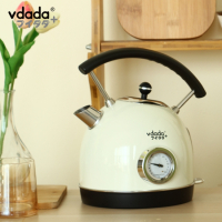 日本Vdada味达复古简约1.8L电热烧水壶家用304不锈钢自动断电温度显示 茉莉花白VD-170W