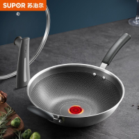 苏泊尔SUPOR火红点不锈钢蜂窝炒锅32cm晶纹防粘锅煎锅燃气电磁炉通用炒菜锅EC32JEC01