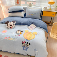 卡通刺绣牛奶绒四件套冬季珊瑚绒加厚法兰绒被套法莱绒床单三件套