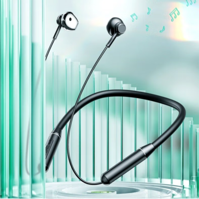 机乐堂(JOYROOM) JR-D6蓝牙耳机颈挂式双动圈运动防水耳机微小型耳塞超长待机5.0入耳式 黑色 单个价
