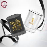FIFA 2022年卡塔尔世界杯 双层玻璃杯马克杯 收藏纪念品 办公泡茶杯子 白色