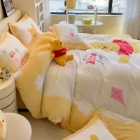 牛奶绒四件套卡通大版加厚保暖珊瑚绒面被套床单三件套床上用品冬
