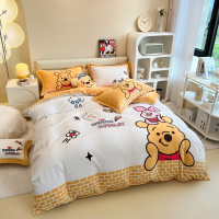 冬季加厚大版卡通印花牛奶绒四件套加绒珊瑚绒三件套可爱被套床单