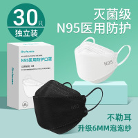 初医生N95口罩防护柳叶型3d立体鱼形K三层一次性医疗独立包装一盒30片