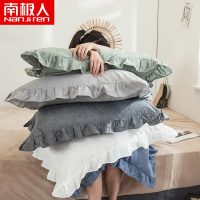 南极人(NanJiren)家纺 韩式ins花边全棉水洗棉枕套一对装100纯棉枕芯内胆套少女48x74cm