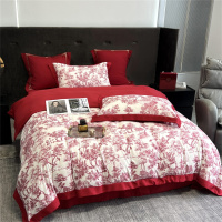 梦特娇大红色亲肤被套双面磨毛四件套1.8m床单被罩床笠床上用品