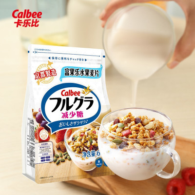 Calbee/卡乐比进口冲饮富果乐减少糖600g*3袋谷物麦片即食早餐燕麦片