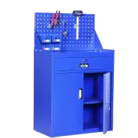 迅众 蓝色一斗对开工具柜 办公家具重型工具柜车间单抽矮柜铁皮柜带背网灰色五金工具储物柜