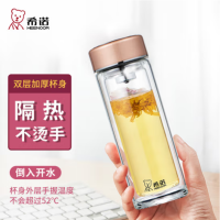 希诺(HEENOOR) 双层玻璃杯隔热镜面杯盖花茶杯