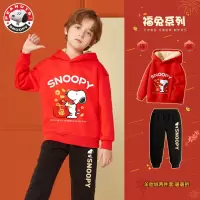史努比兔年羊胎绒拜年服男童中国风2023新款加绒套装红色喜庆上衣中大童PC-TYLT