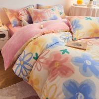 洁丽雅冬季A全棉B牛奶绒四件套珊瑚绒被套单面法兰绒加绒床单814